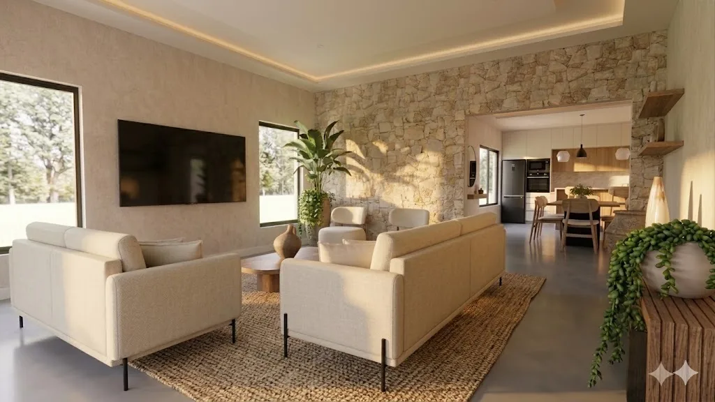 Vista de una sala de estar con detalles de interiorismo